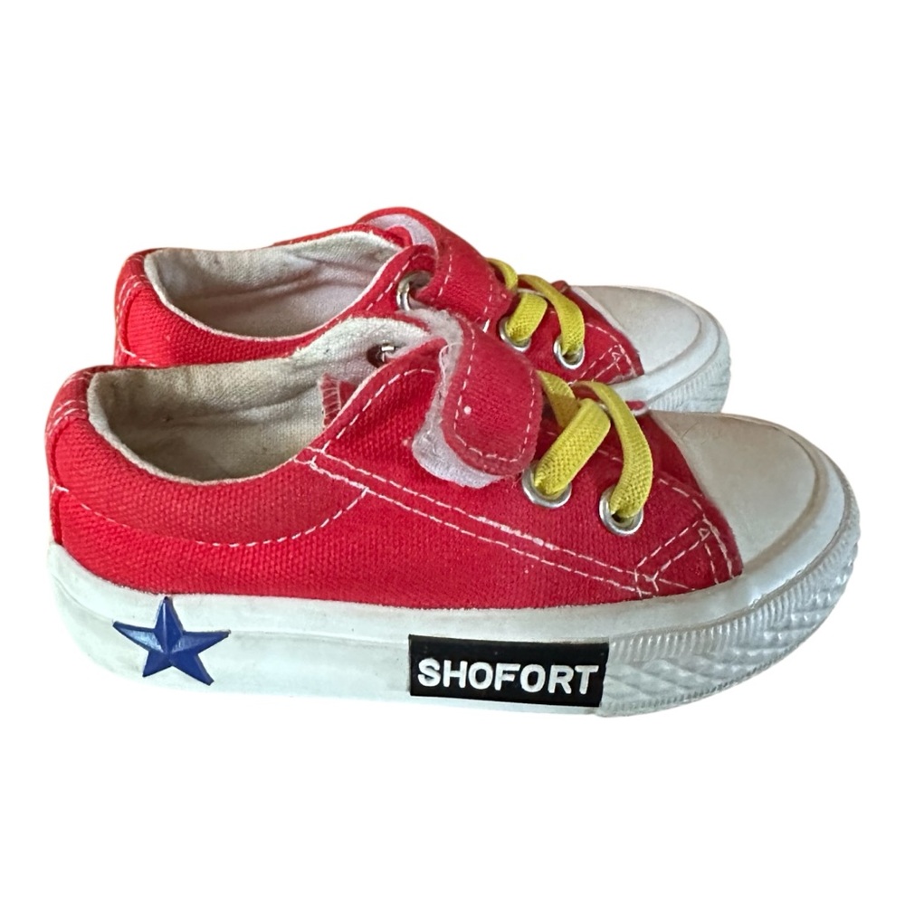 SHOFORT Toddler Boys and Girls Sneakers Kids Slip on Shoes Red Yellow Toddler 4